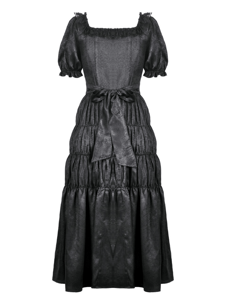 Victorian Gothic Black Puff-Sleeved Long Dress - image 5