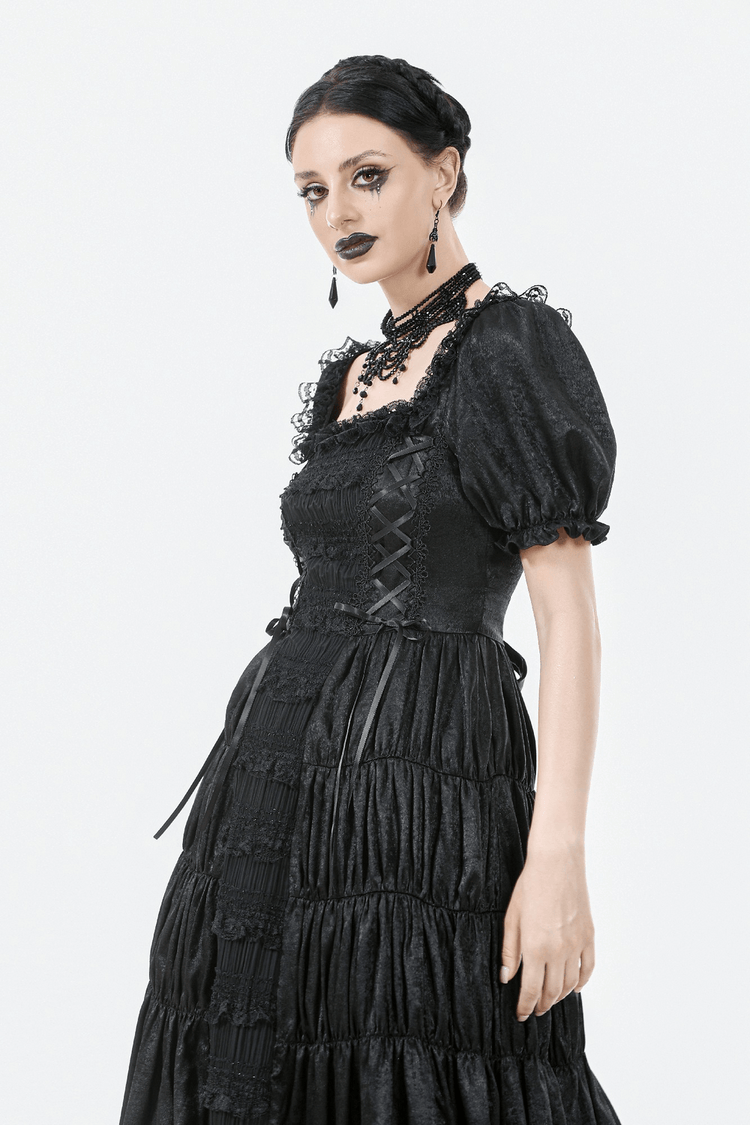 Victorian Gothic Black Puff-Sleeved Long Dress - image 13
