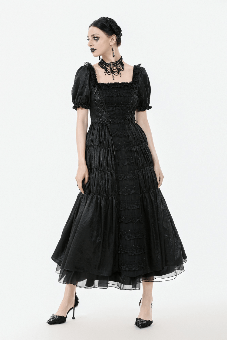 Victorian Gothic Black Puff-Sleeved Long Dress - image 15