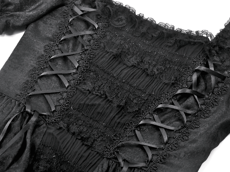 Victorian Gothic Black Puff-Sleeved Long Dress - image 7