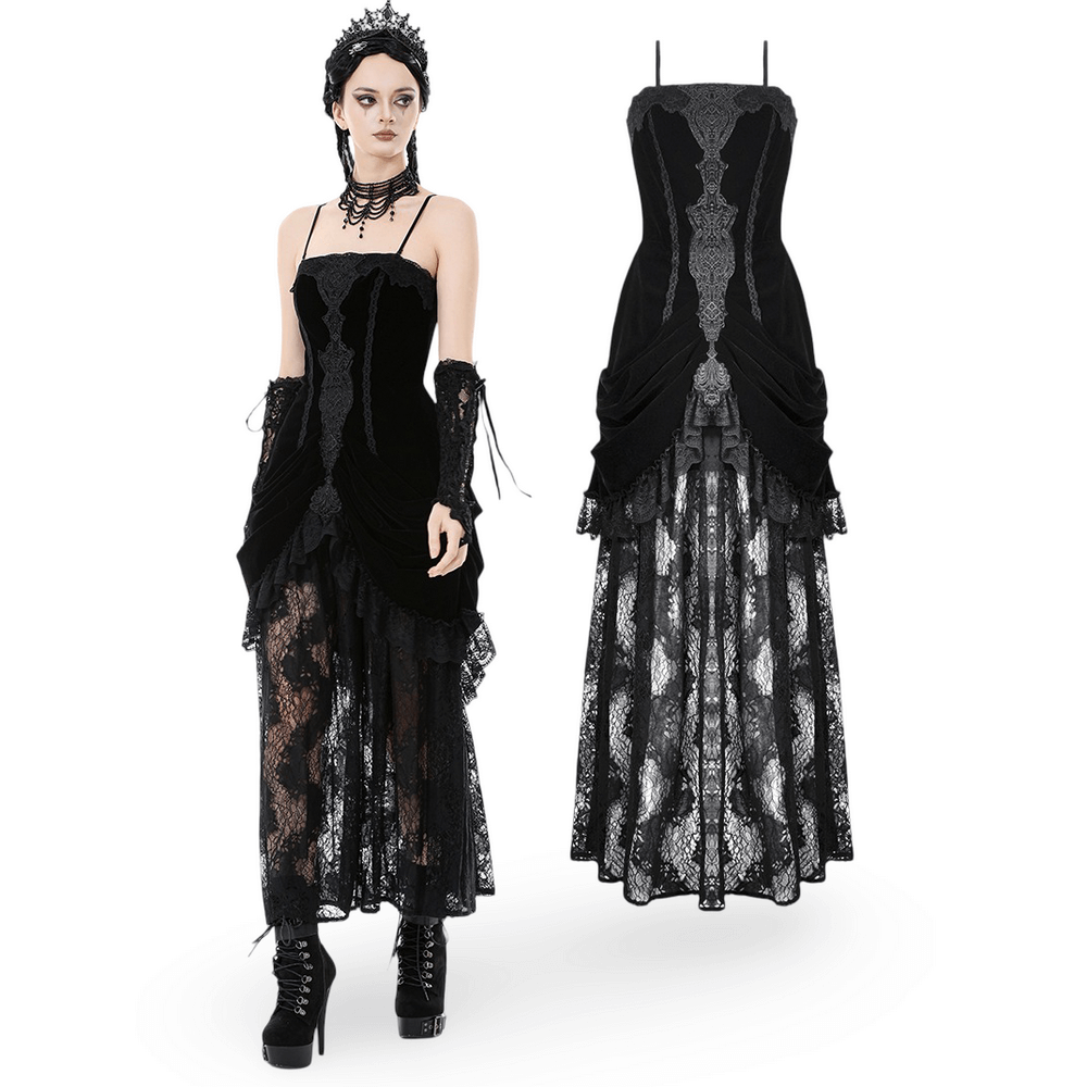 Victorian Gothic Lace and Velvet Layered Evening Dress - image 3