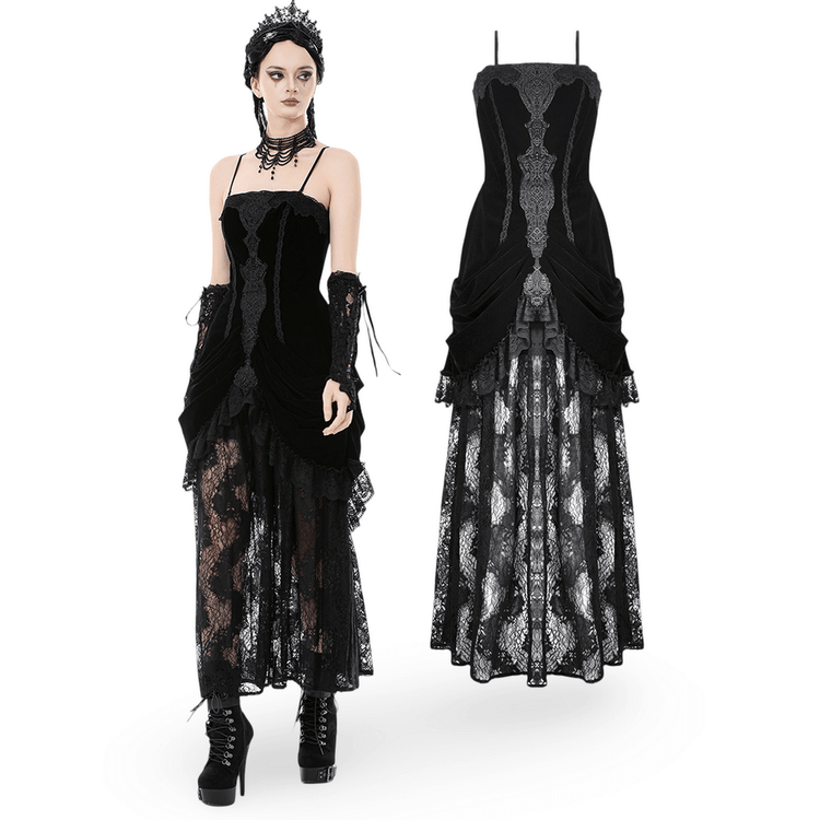 Victorian Gothic Lace and Velvet Layered Evening Dress - image 3