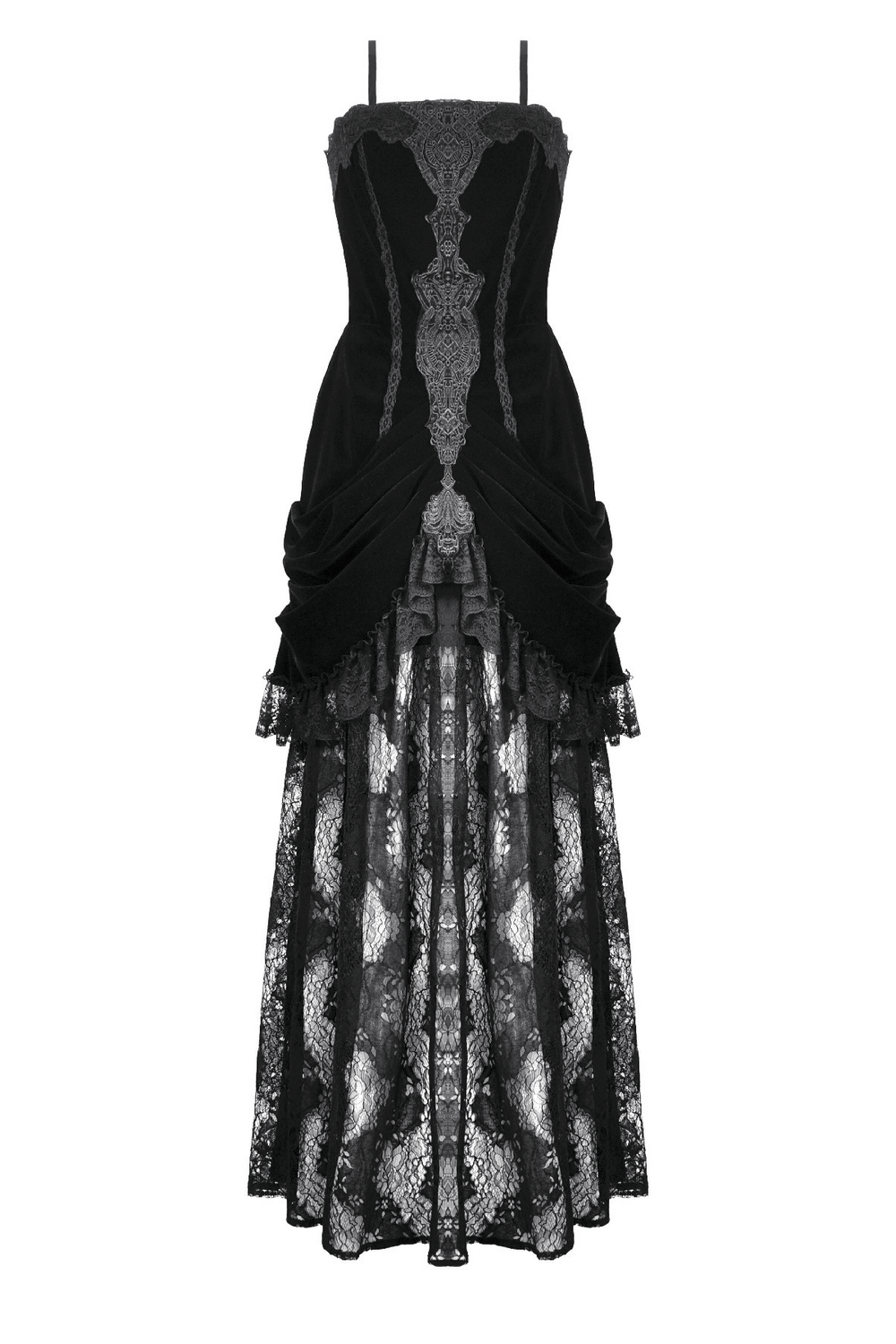 Victorian Gothic Lace and Velvet Layered Evening Dress - image 4