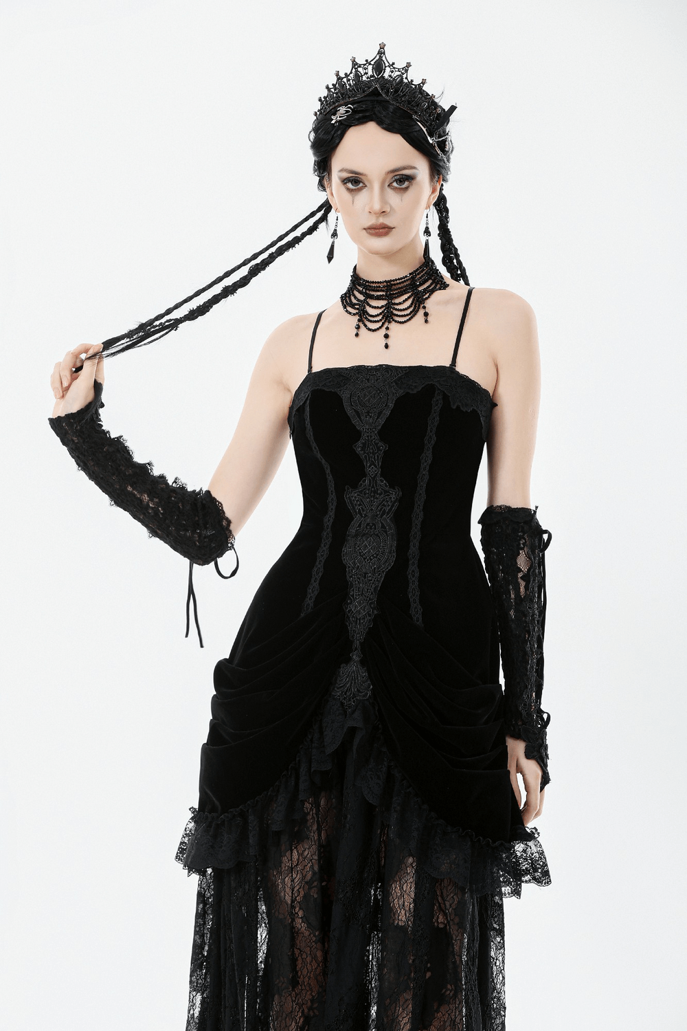 Victorian Gothic Lace and Velvet Layered Evening Dress - image 6