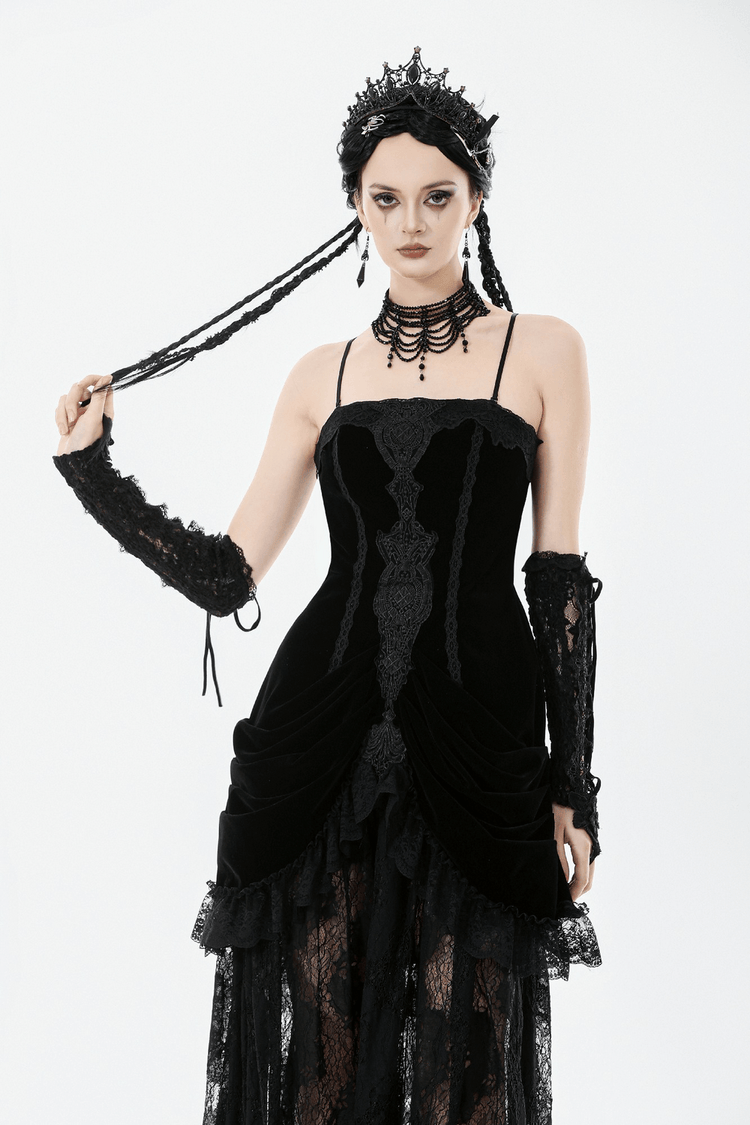 Victorian Gothic Lace and Velvet Layered Evening Dress - image 6