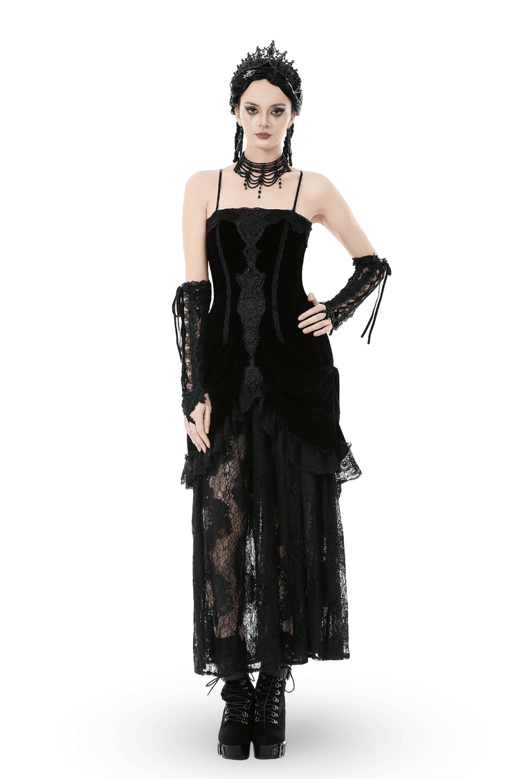 Victorian Gothic Lace and Velvet Layered Evening Dress - image 1