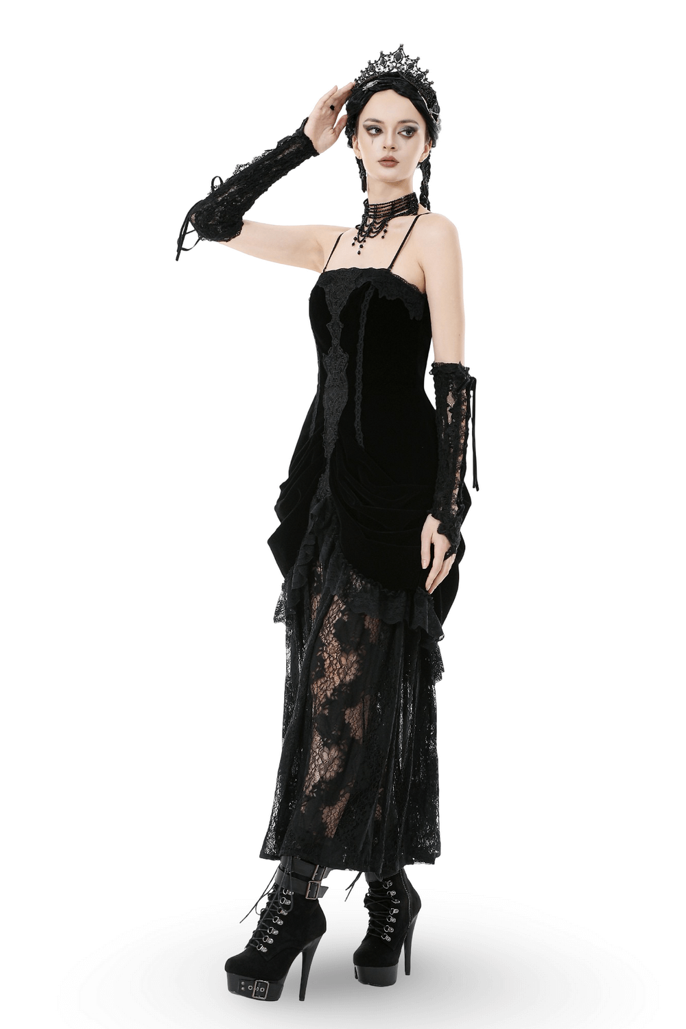 Victorian Gothic Lace and Velvet Layered Evening Dress - image 2