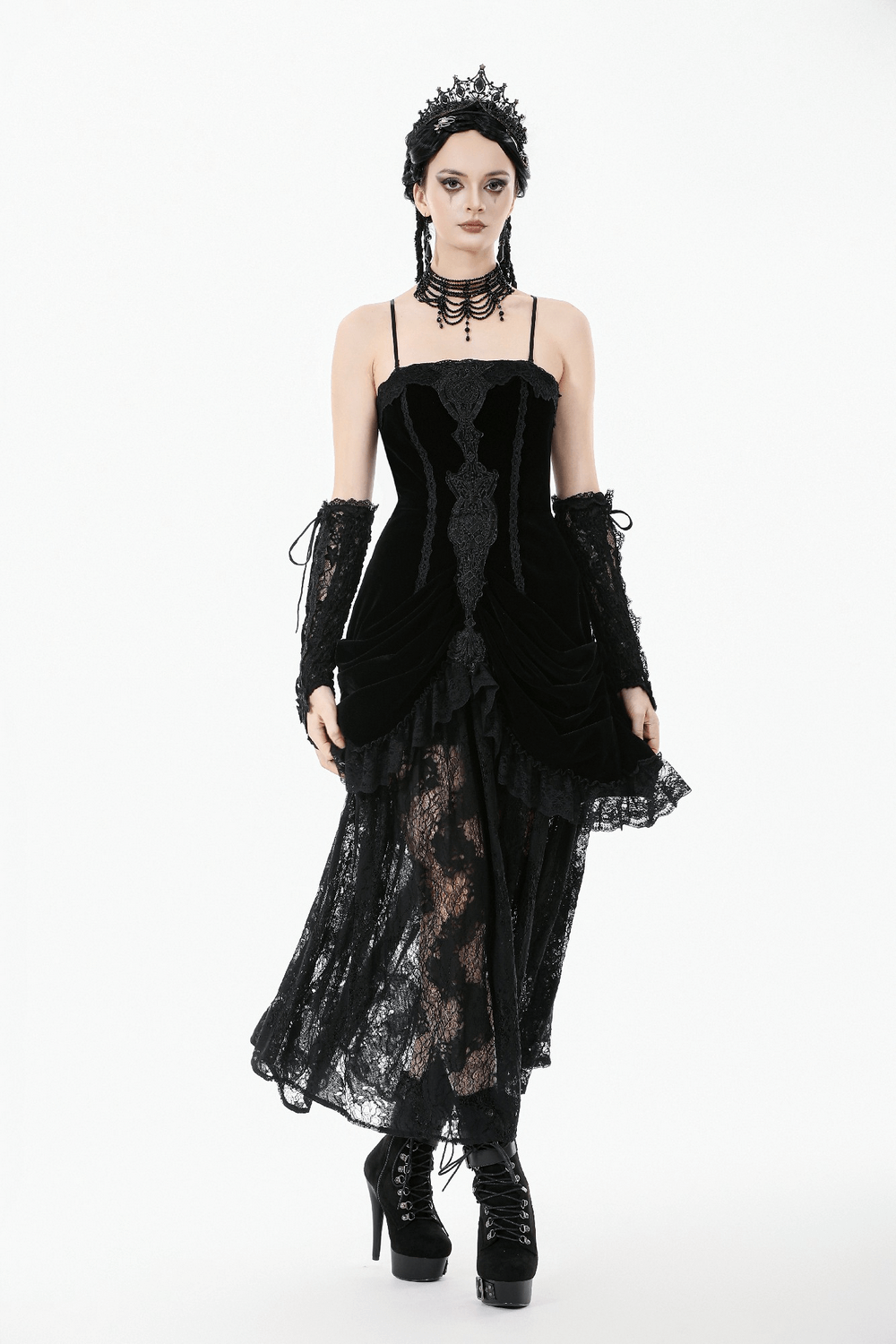 Victorian Gothic Lace and Velvet Layered Evening Dress - image 8