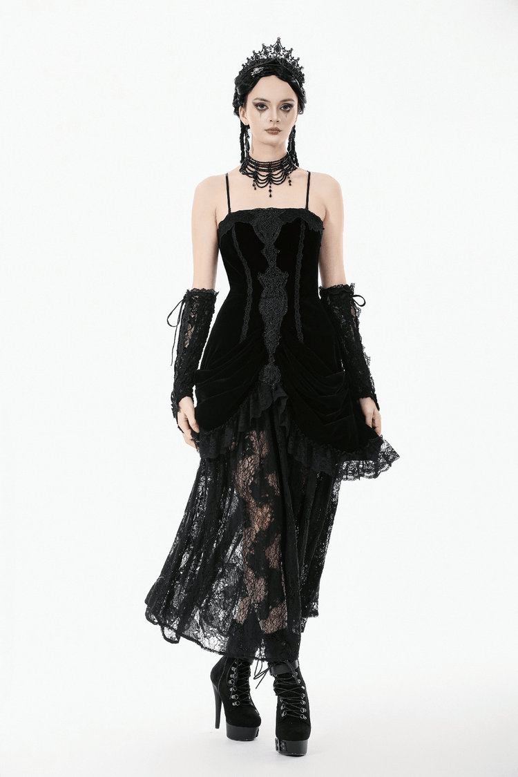 Victorian Gothic Lace and Velvet Layered Evening Dress - image 8