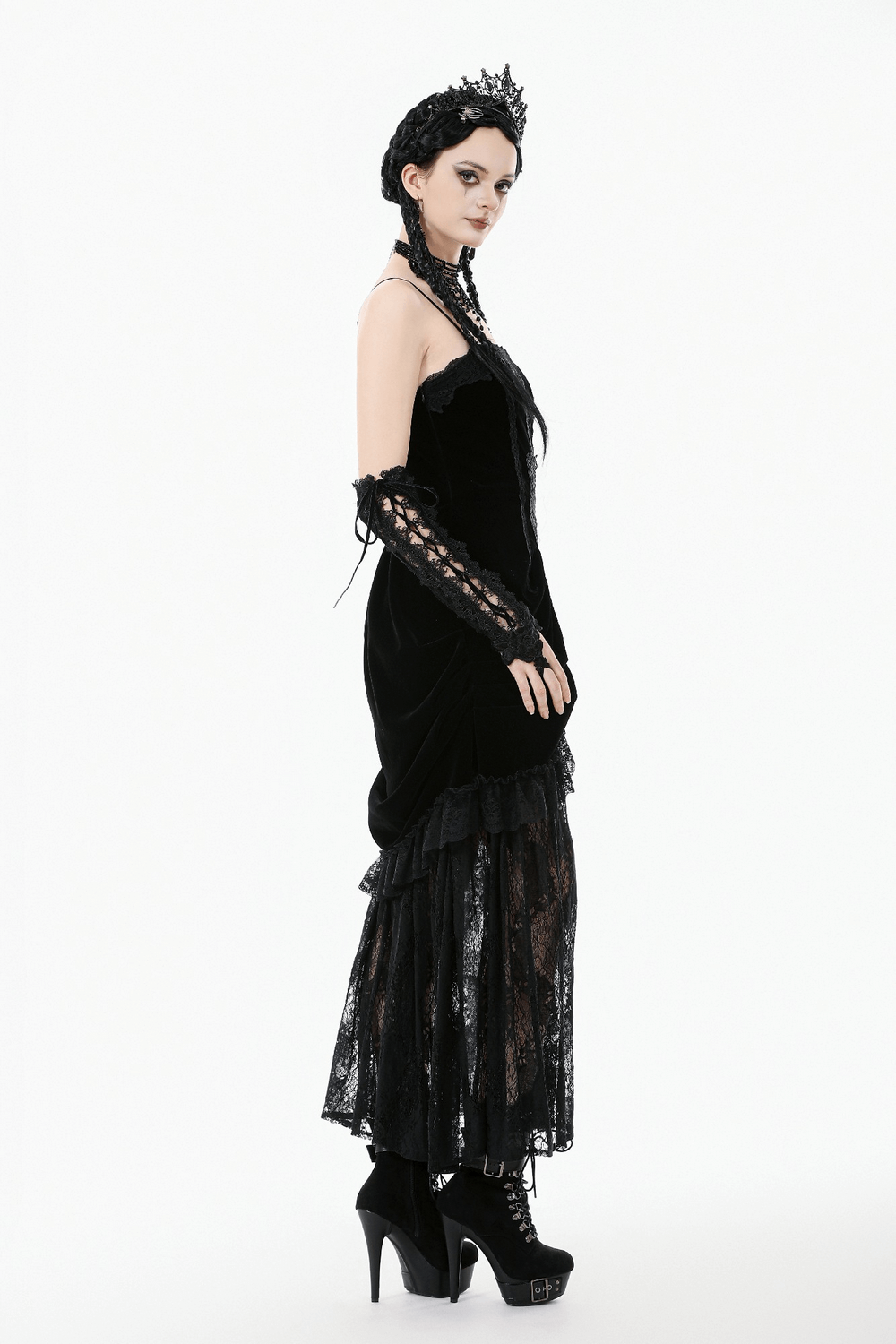 Victorian Gothic Lace and Velvet Layered Evening Dress - image 9