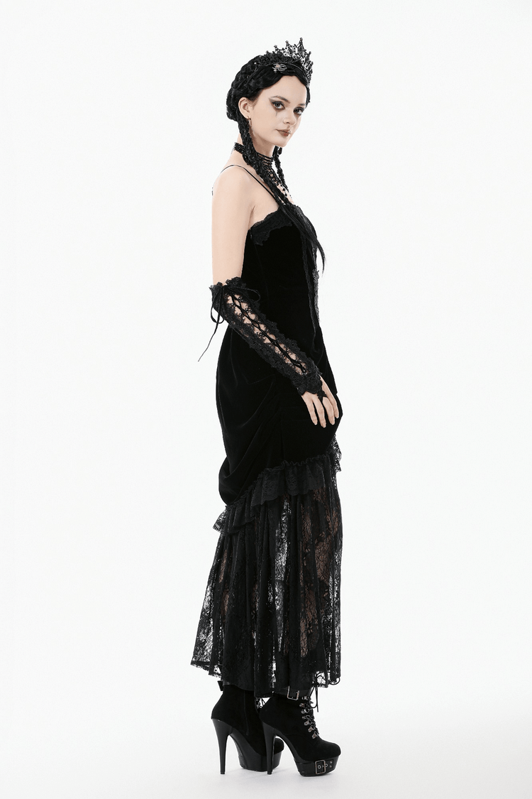 Victorian Gothic Lace and Velvet Layered Evening Dress - image 9