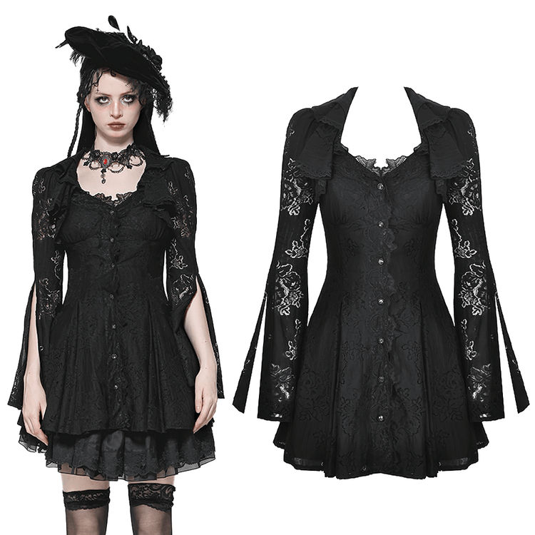 Victorian Gothic Lace Mini Dress with Corset Back - image 3