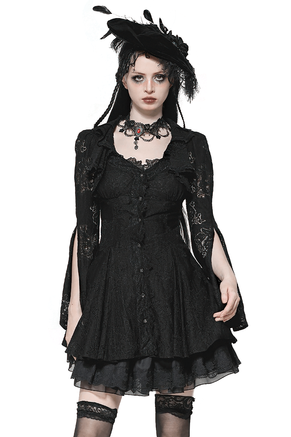Victorian Gothic Lace Mini Dress with Corset Back - image 1