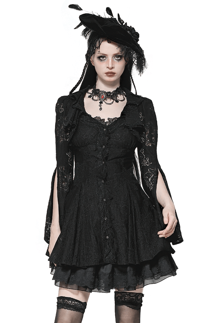 Victorian Gothic Lace Mini Dress with Corset Back - image 1