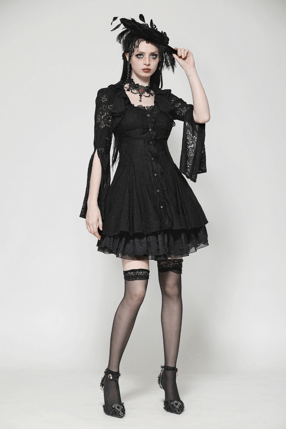 Victorian Gothic Lace Mini Dress with Corset Back - image 11