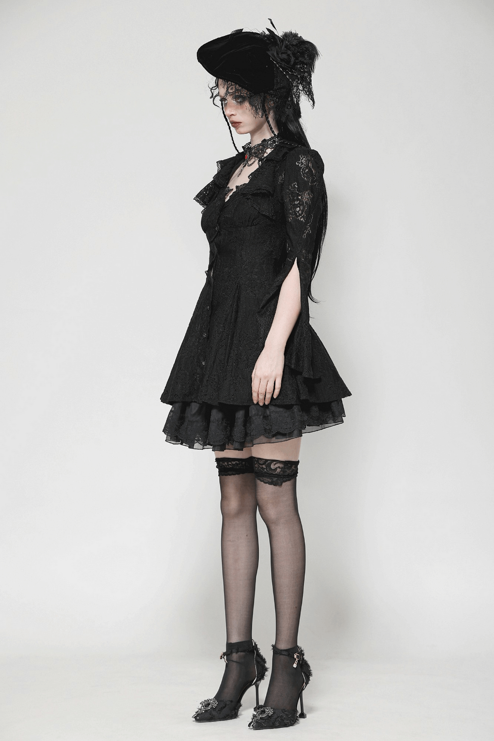 Victorian Gothic Lace Mini Dress with Corset Back - image 12