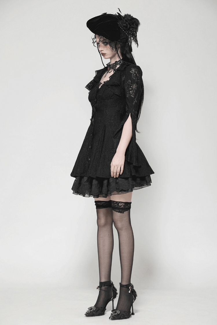 Victorian Gothic Lace Mini Dress with Corset Back - image 12