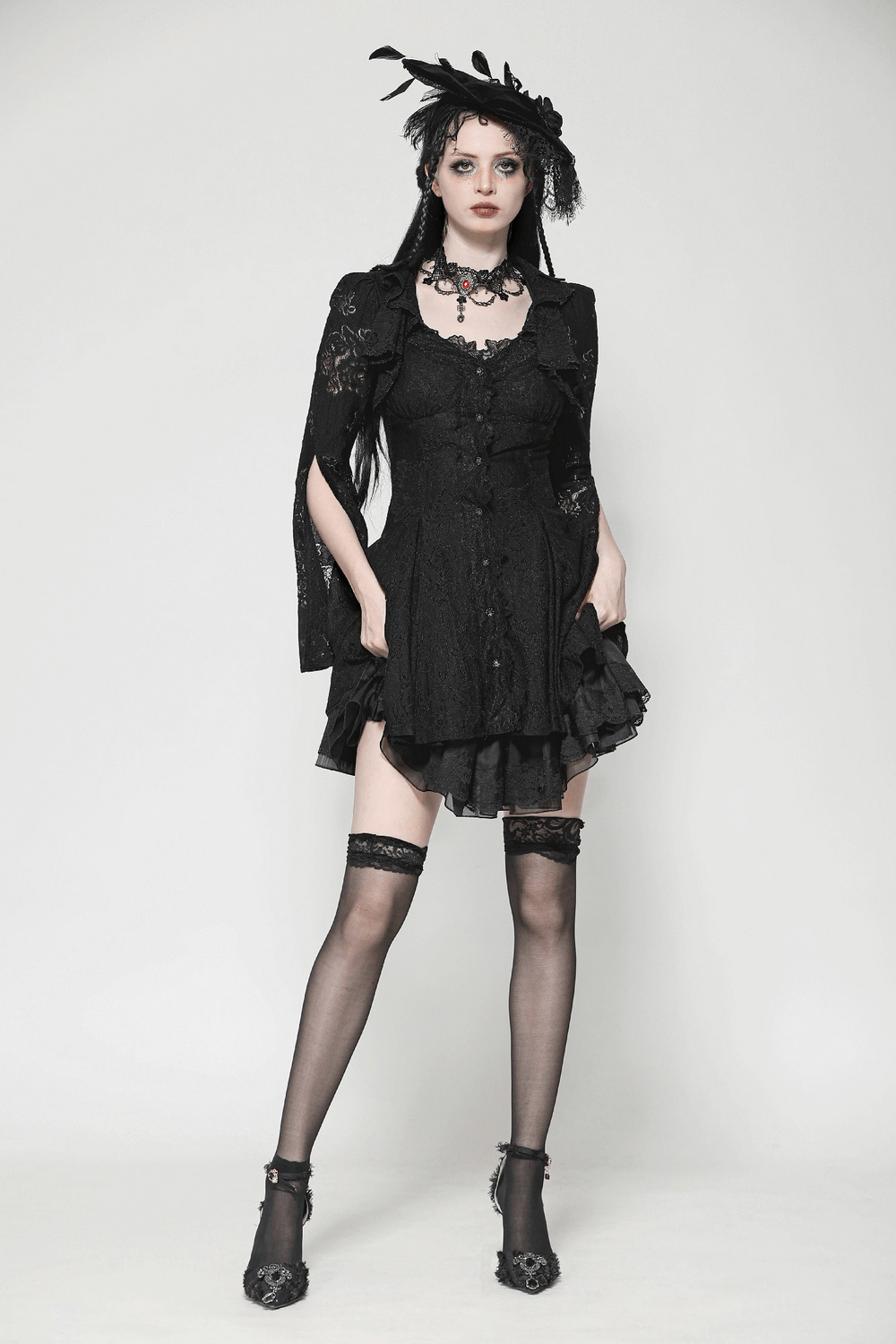 Victorian Gothic Lace Mini Dress with Corset Back - image 13