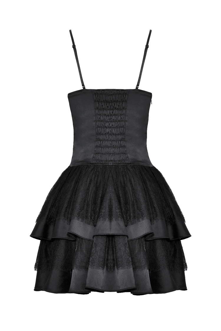 Victorian-Inspired Black Pink Lace Layered Mini Dress - image 5