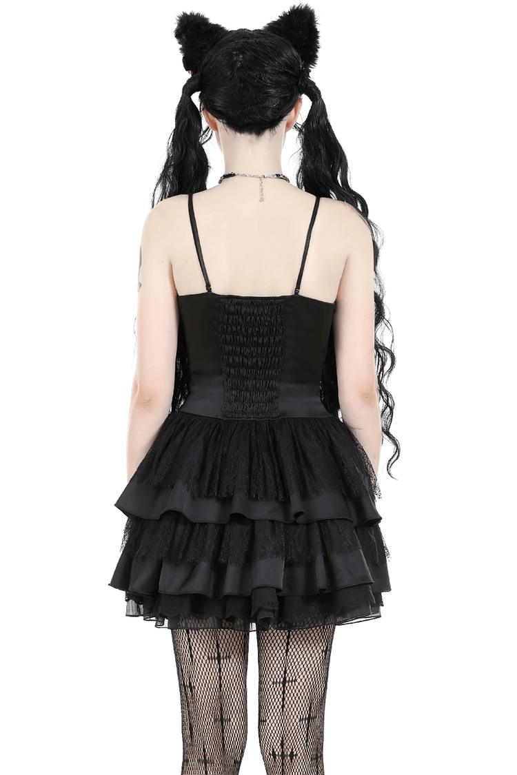 Victorian-Inspired Black Pink Lace Layered Mini Dress - image 2