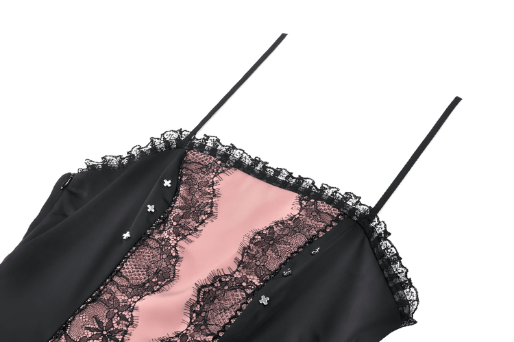 Victorian-Inspired Black Pink Lace Layered Mini Dress - image 6