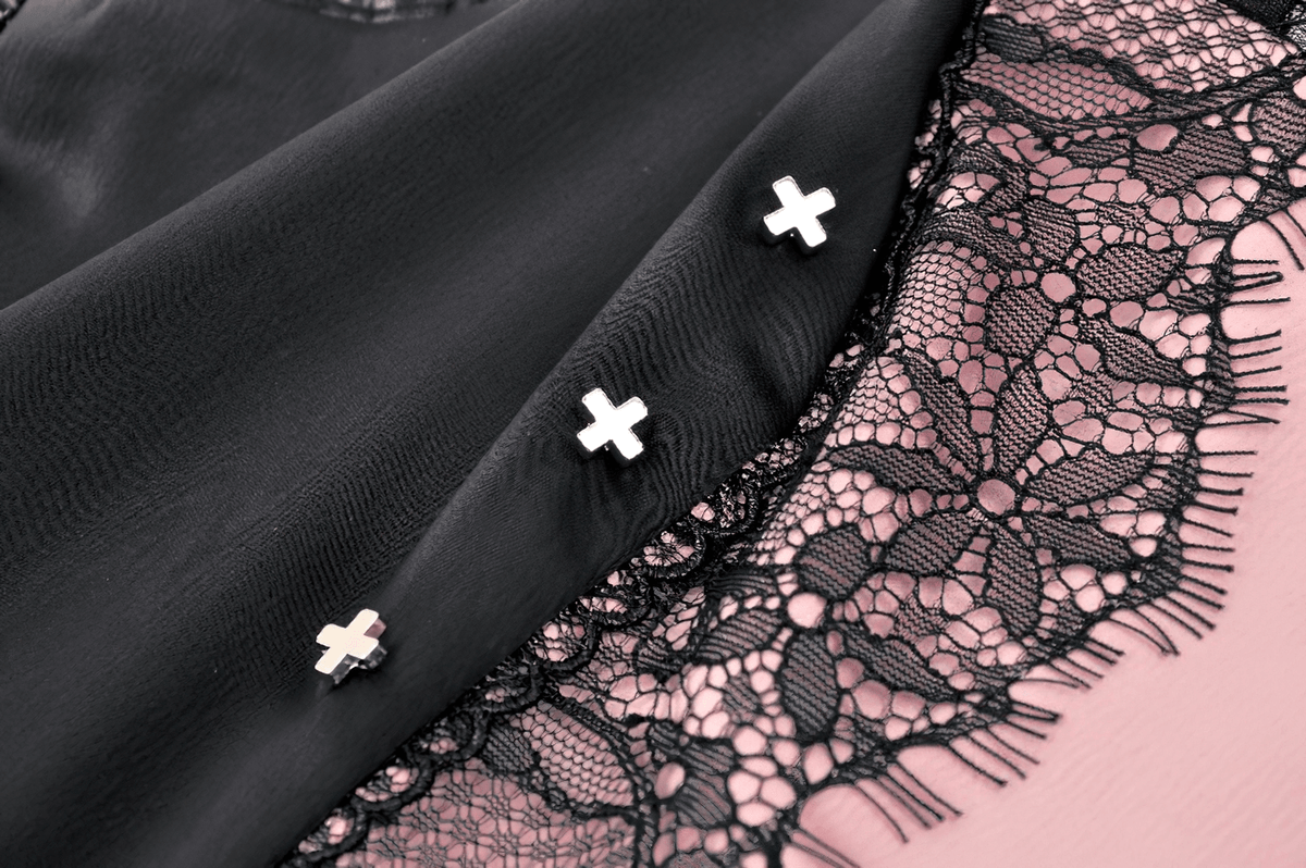 Victorian-Inspired Black Pink Lace Layered Mini Dress - image 10
