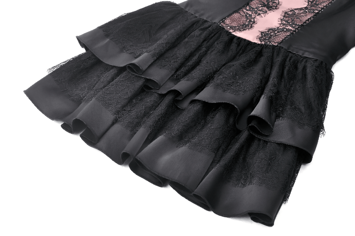 Victorian-Inspired Black Pink Lace Layered Mini Dress - image 11