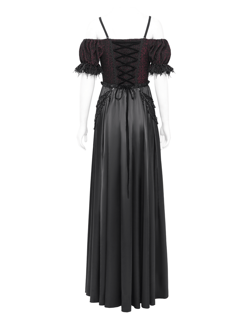 Victorian Lace-Up Dress with Beaded Detail and Ruffles - image 4