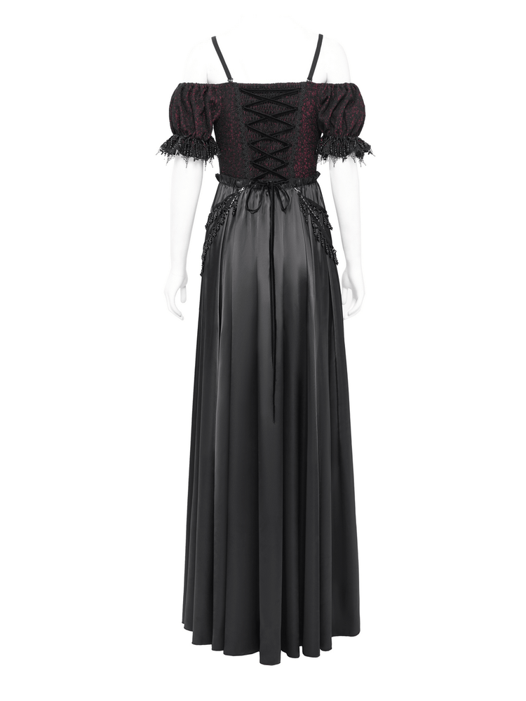 Victorian Lace-Up Dress with Beaded Detail and Ruffles - image 4