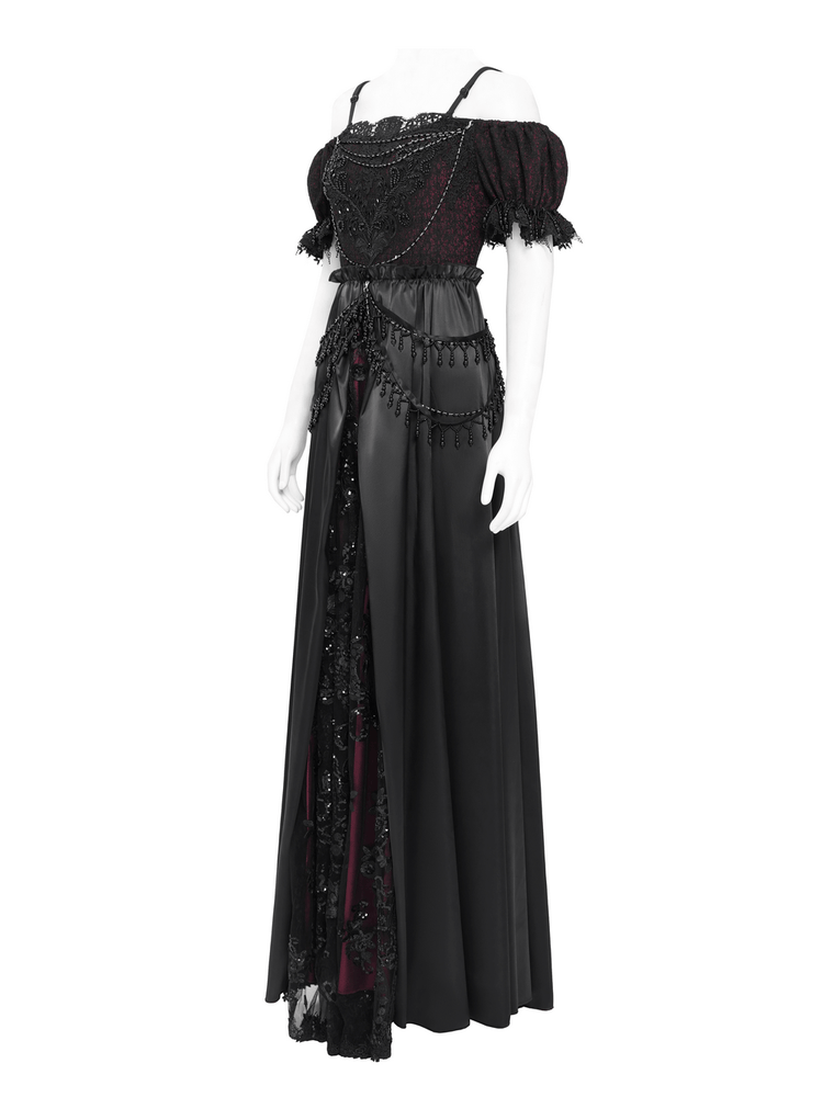 Victorian Lace-Up Dress with Beaded Detail and Ruffles - image 5