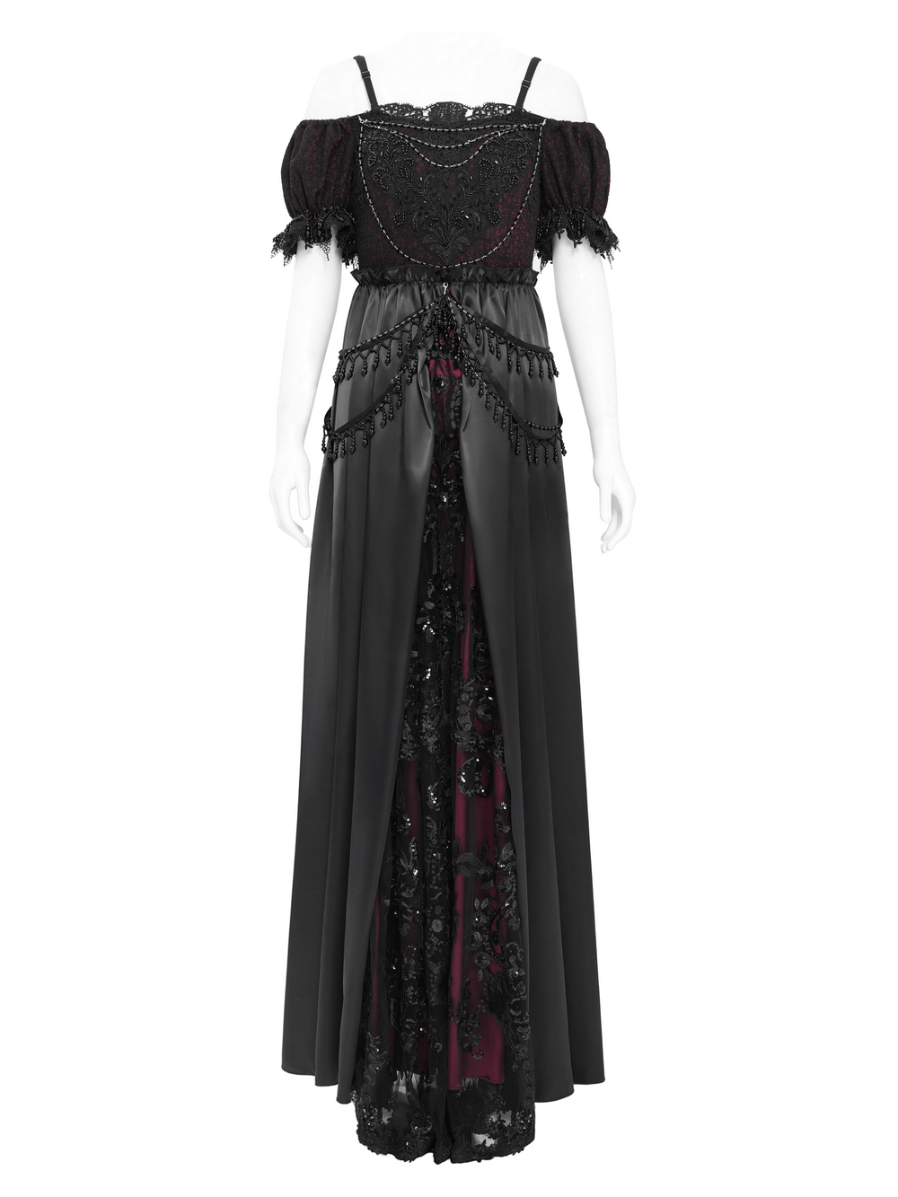 Victorian Lace-Up Dress with Beaded Detail and Ruffles - image 6