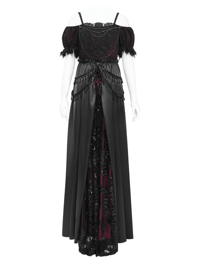 Victorian Lace-Up Dress with Beaded Detail and Ruffles - image 6
