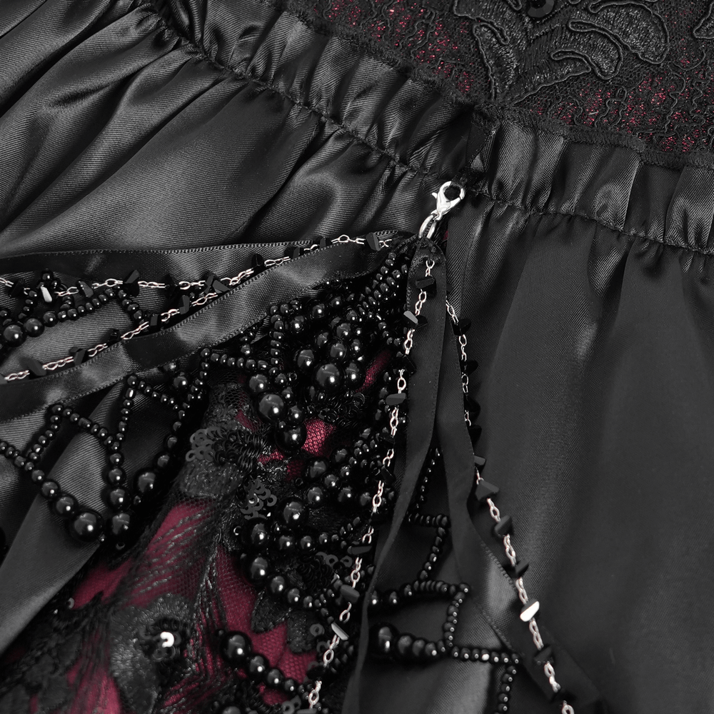 Victorian Lace-Up Dress with Beaded Detail and Ruffles - image 10