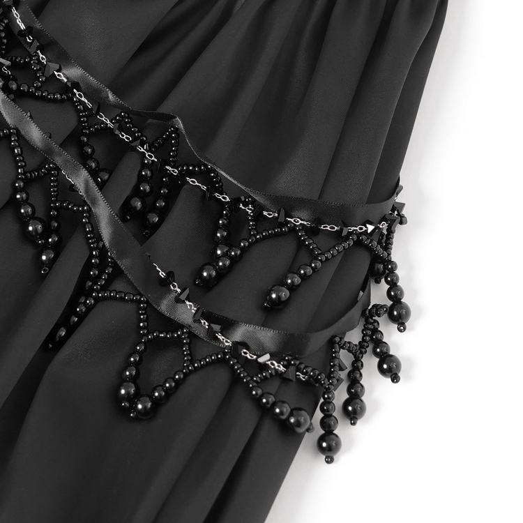 Victorian Lace-Up Dress with Beaded Detail and Ruffles - image 11
