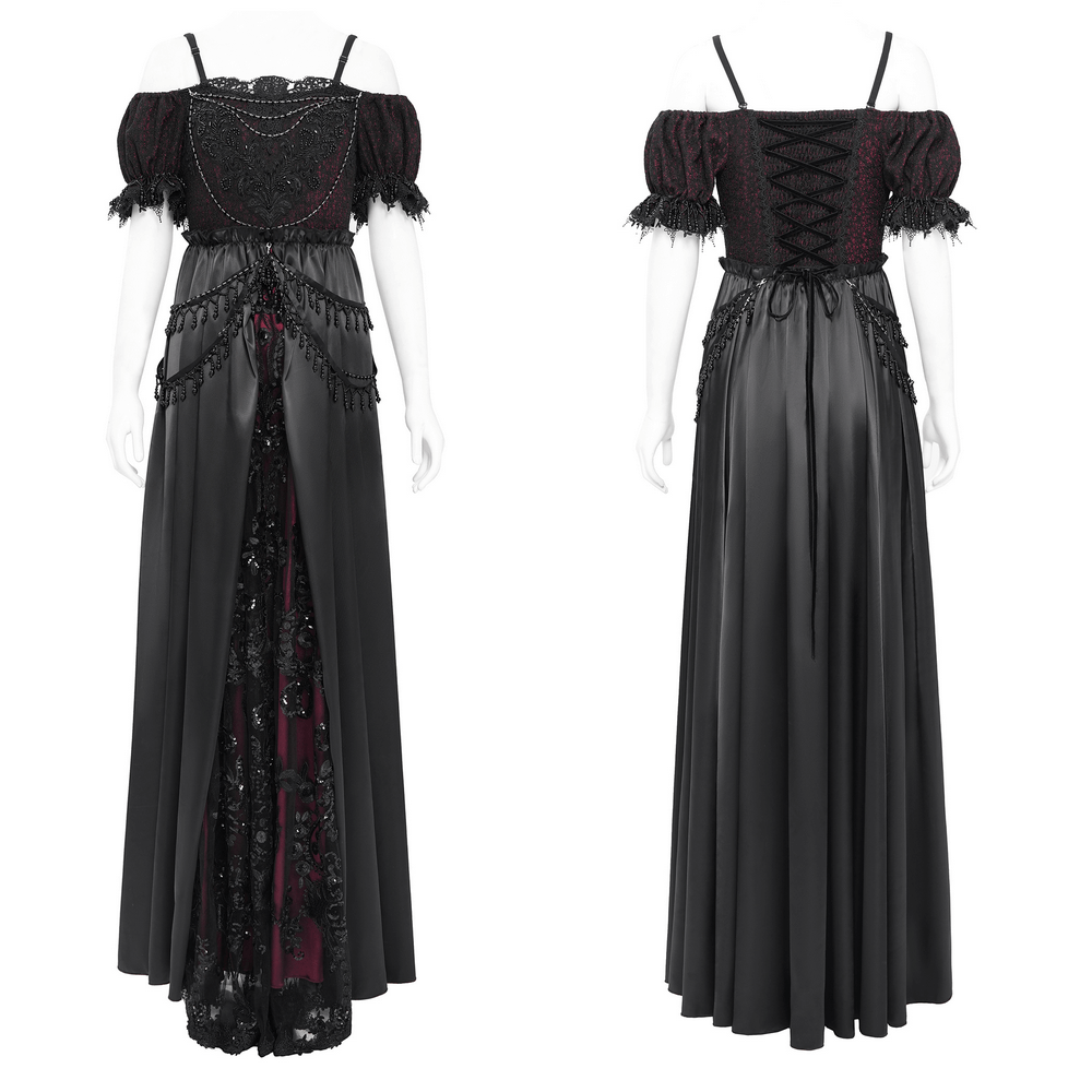 Victorian Lace-Up Dress with Beaded Detail and Ruffles - image 3