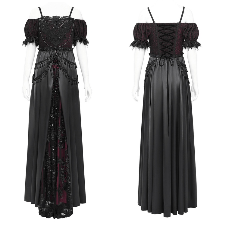 Victorian Lace-Up Dress with Beaded Detail and Ruffles - image 3