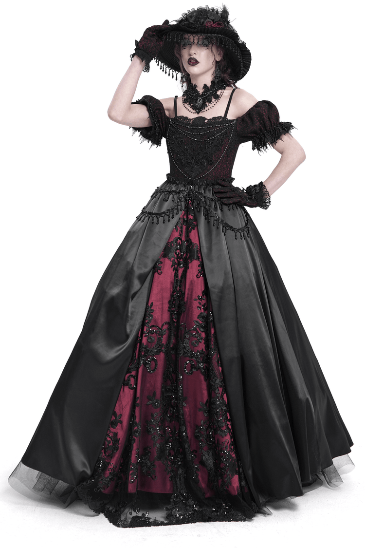 Victorian Lace-Up Dress with Beaded Detail and Ruffles - image 1