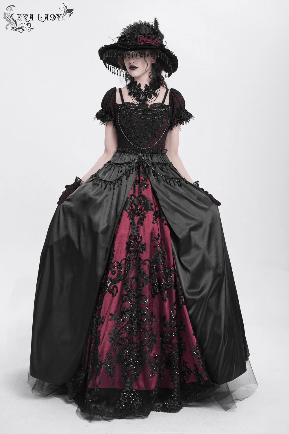 Victorian Lace-Up Dress with Beaded Detail and Ruffles - image 14