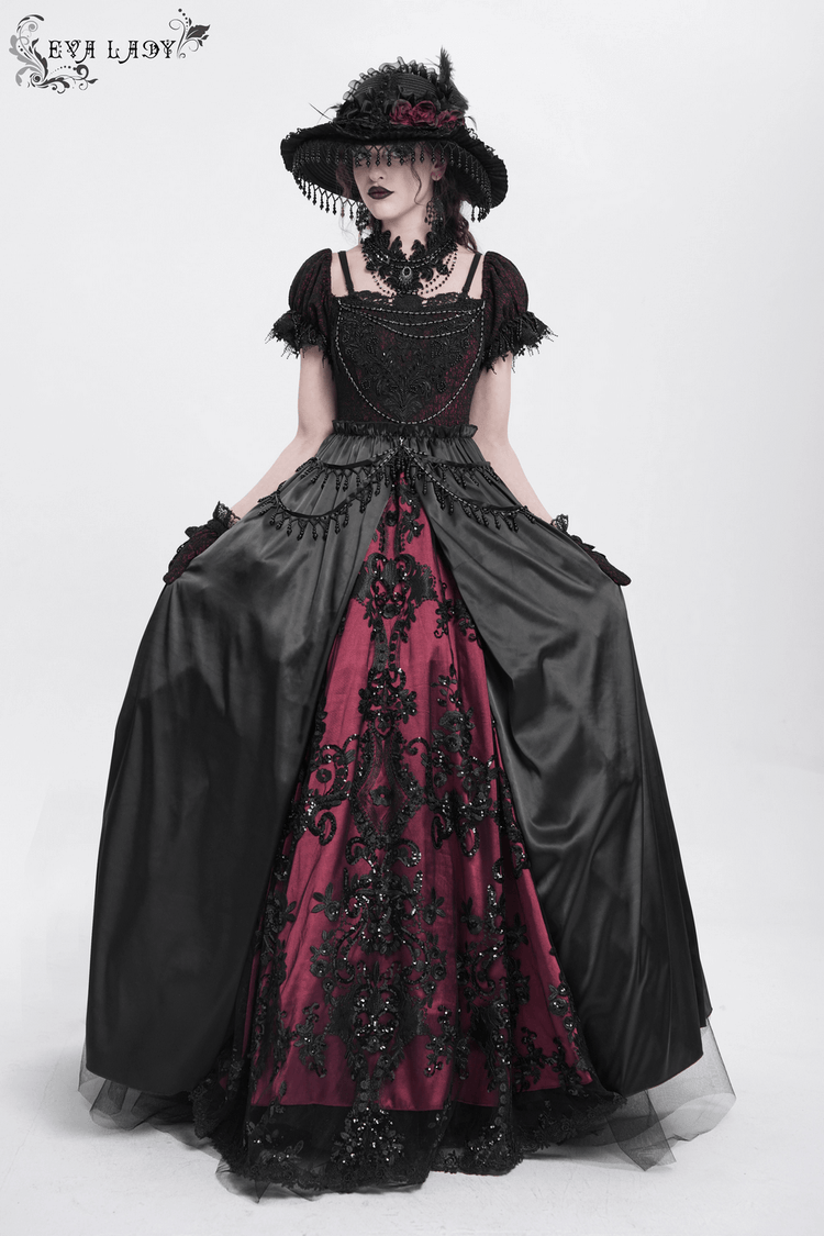 Victorian Lace-Up Dress with Beaded Detail and Ruffles - image 14