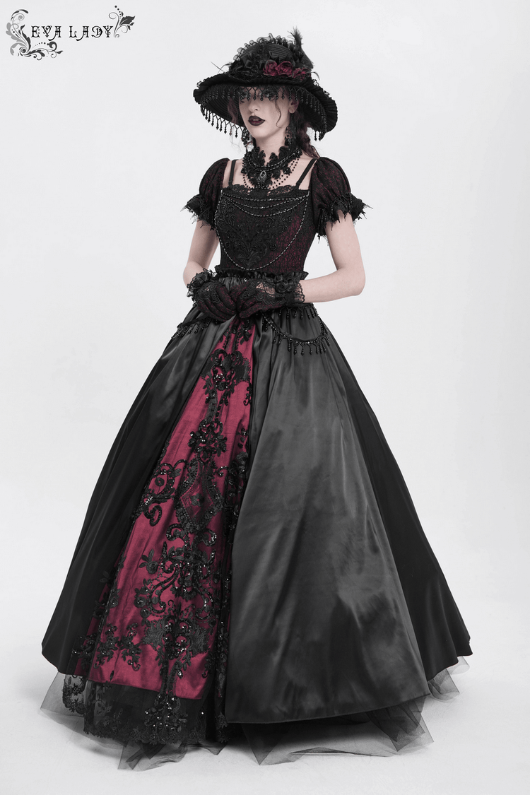 Victorian Lace-Up Dress with Beaded Detail and Ruffles - image 15