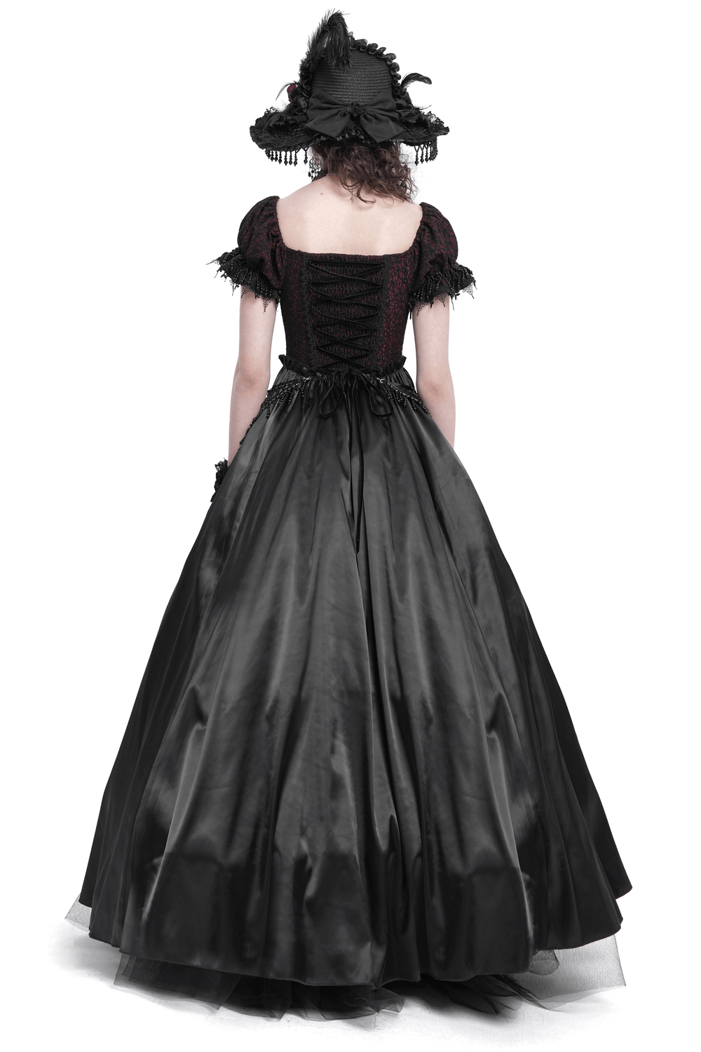 Victorian Lace-Up Dress with Beaded Detail and Ruffles - image 2