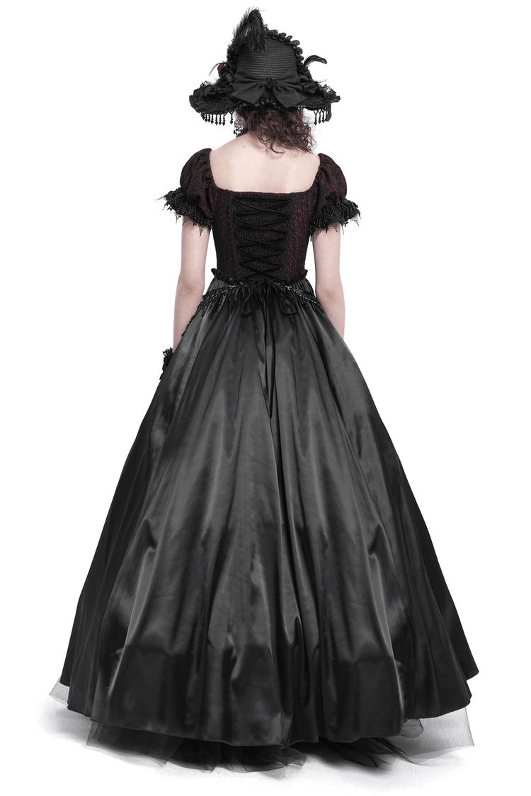 Victorian Lace-Up Dress with Beaded Detail and Ruffles - image 2