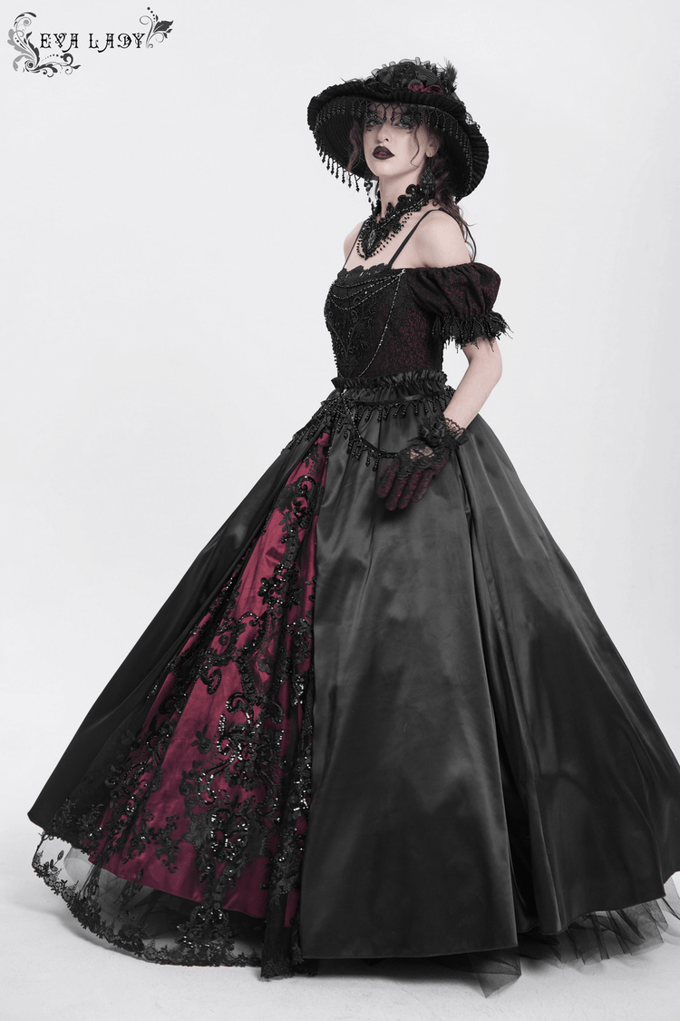 Victorian Lace-Up Dress with Beaded Detail and Ruffles - image 16