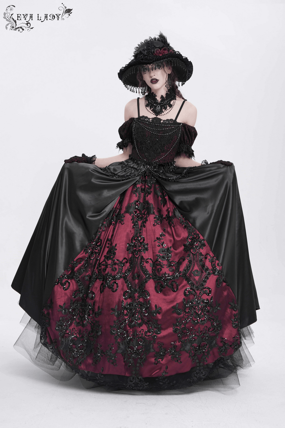 Victorian Lace-Up Dress with Beaded Detail and Ruffles - image 17