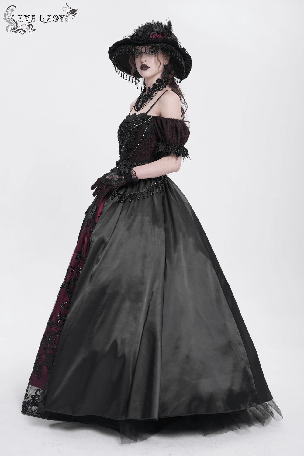 Victorian Lace-Up Dress with Beaded Detail and Ruffles - image 18