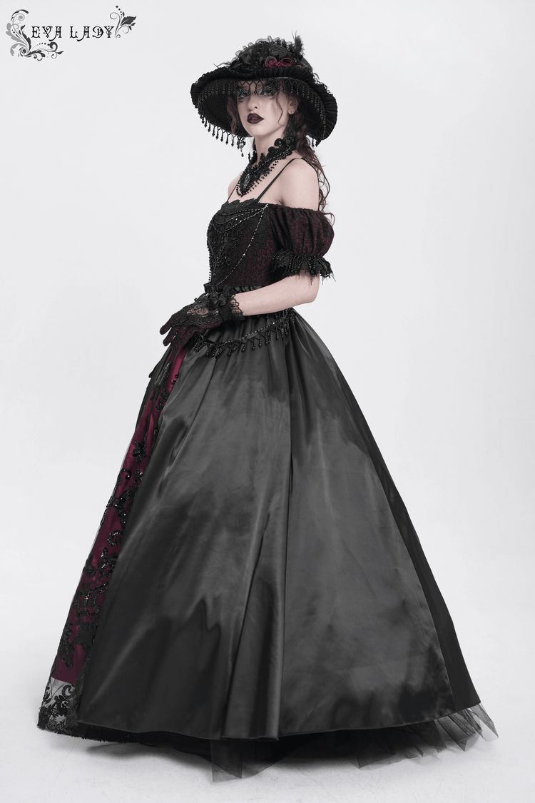 Victorian Lace-Up Dress with Beaded Detail and Ruffles - image 18