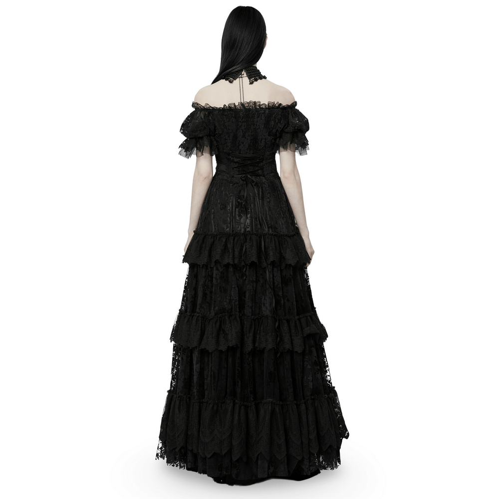 Victorian Short Sleeved Flocking Lace Layered Goth Dress - image 2