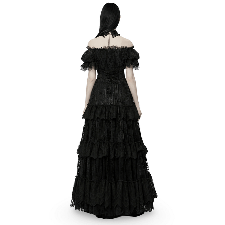 Victorian Short Sleeved Flocking Lace Layered Goth Dress - image 2