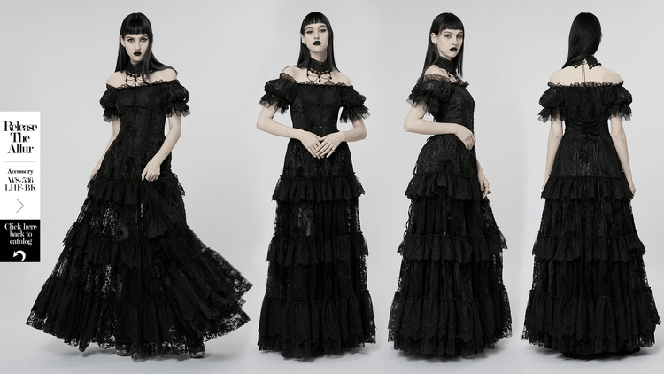 Victorian Short Sleeved Flocking Lace Layered Goth Dress - image 14