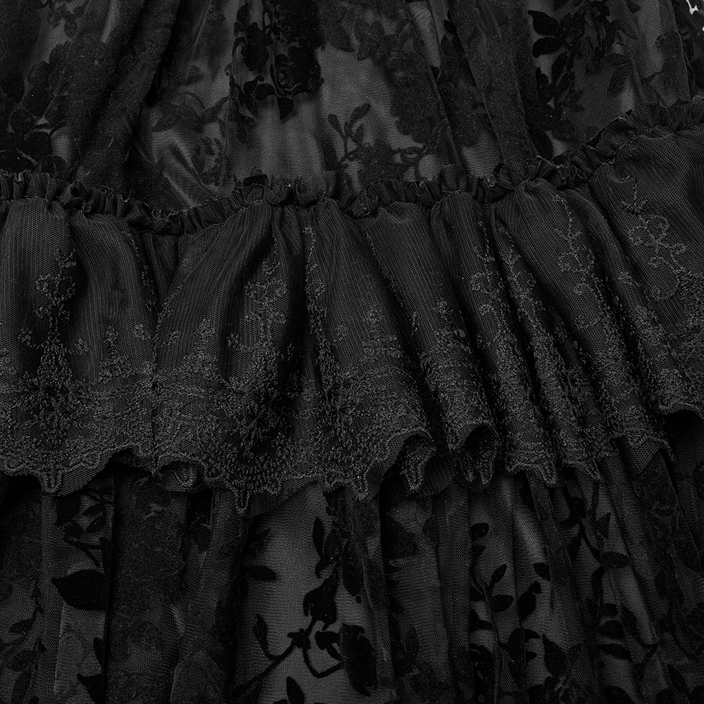 Victorian Short Sleeved Flocking Lace Layered Goth Dress - image 9